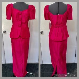 VINTAGE 1990s WATTERS & WATTERS SILK SHANTUNG TWO PIECE FORMAL DRESS FUCHSIA 8